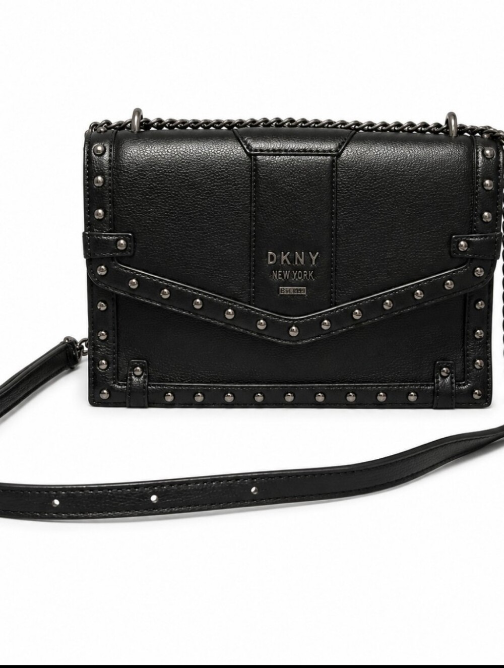 DKNY Whitney Black Studded Pebbled  Leather Purse Silver Tone Hardware